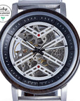 Luxury Banyan mens wooden watch, handcrafted from recycled Chacate Preto wood, premium mechanical movement, sustainable eco-friendly timepiece by The Sustainable Watch Company at brixbailey.com
