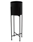 Tall Matte Black Indoor Planter with Modern Metal Frame