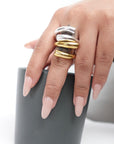 Boho Thick Band Statement Ring - Brass/Silver Adjustable Ring.
