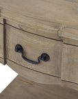 Handcrafted French provincial side table with hardwood construction, bleached finish, and black iron handles. by Sostter at brixbailey.com