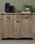 French-inspired bleached wood sideboard with black iron handles, modern storage for dining rooms by Sostter at brixbailey.com