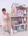 Wooden Dollhouse with LED Light and Furniture