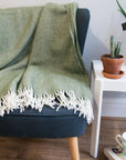 Herringbone Pure New Wool Throw - Olive