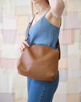 Large Camel Brown Leather Handbag