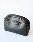 Black Leather Toiletry Travel Bag
