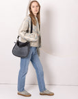 STELLA Leather Handbag - Grey & Suede