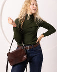 Leather Shoulder and Clutch Bag in Cognac