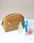 Mustard Leather Toiletry Travel Bag