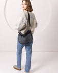 STELLA Leather Handbag - Grey & Suede