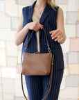 TOMMY Leather Bag with Two Handles - Cappuccino