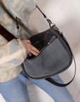 STELLA Leather Handbag - Grey & Suede