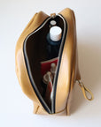 Mustard Leather Toiletry Travel Bag