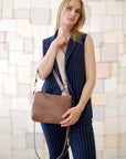 TOMMY Leather Bag with Two Handles - Cappuccino