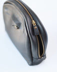 Black Leather Toiletry Travel Bag