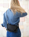 TOMMY leather bag with two handles - Black