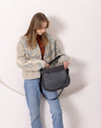 STELLA Leather Handbag - Grey & Suede