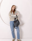 STELLA Leather Handbag - Grey & Suede