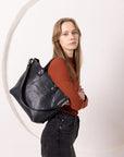 Dark Denim Leather Tote Bag