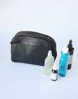Black Leather Toiletry Travel Bag