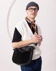 STELLA Leather Handbag - Black & Suede