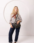TOMMY Leather Bag with Two Handles - Dirty Green