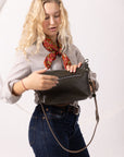 TOMMY Leather Bag with Two Handles - Dirty Green
