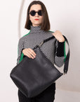 Black Leather Single Strap Tote Bag