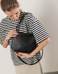 ROBIN Leather Handbag with Two Handles - Black