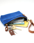 Blue Suede Pouch Wallet for Everyday Essentials