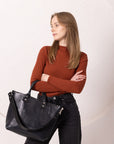 Dark Denim Leather Tote Bag