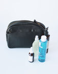 Black Leather Toiletry Travel Bag