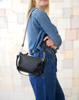 TOMMY leather bag with two handles - Black