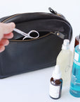 Black Leather Toiletry Travel Bag