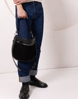 STELLA Leather Handbag - Black & Suede