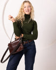 TOMMY Leather Bag with Two Handles - Cognac