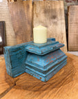 Rustic Church Candle Holder / Indian Pillar Base Holder / Farmhouse Decor Blue