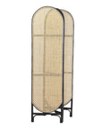 Luxury rattan room divider, elegant webbed screen with black trim, stylish three-panel folding partition by Ella James at brixbailey.com