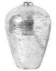 Handcrafted hammered silver vase, 57cm tall ceramic centerpiece with reflective metallic finish for modern decor. by Sostter at brixbailey.com