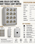 12 Gang 2 Way Solid Cast Metal Conduit Toggle Light Switch