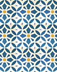 Maroq blue and white porcelain tiles, luxury handcrafted floral motif, premium outdoor and indoor anti-slip tiles, no sealing required by Maria Starling Design at brixbailey.com