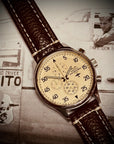 B-25 Mitchell Tribute - Stainless Steel, Polished Finish, Beige Dial, Brown Leather Band with Stitching