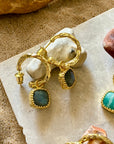 Tetra Square Gemstone Charm Hoops with Labradorite