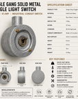 Single Gang Metal Conduit Light Switch | 2 Way Industrial Vintage Style