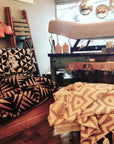 Luxury monochrome flat weave wool rug, handmade in India, stylish geometric design with tassels, best-selling neutral tone decor by Maria Starling Design at brixbailey.com