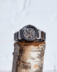 Luxury Banyan mens wooden watch, handcrafted from recycled Chacate Preto wood, premium mechanical movement, sustainable eco-friendly timepiece by The Sustainable Watch Company at brixbailey.com