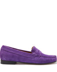 Women's Penny Loafers Leather Sole, purple suede