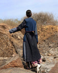 Luxury upcycled denim trench coat, stylish multicolor patchwork design, premium handcrafted notch collar, ethical small-batch production by Bethikal at brixbailey.com