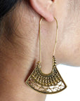 Fan-Shaped Tribal Brass/Silver Earrings