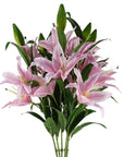 Pack of 6 x Artificial Flowers Large Pink Lily Stem - 3 Flowers 100cm-0