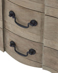 French-style bleached hardwood chest with black iron handles and six drawers for bedroom storage. by Sostter at brixbailey.com